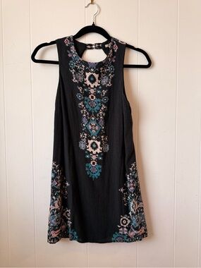 Ecoté Embroidered Floral A-Line Dress with Teal & Pink Accents